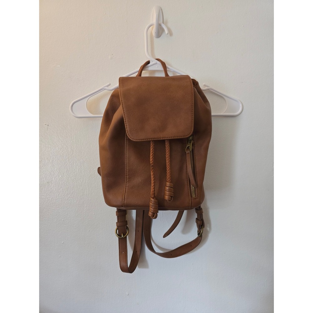 Universal Thread Cognac Brown Faux Leather Mini Backpack Drawstring Flap Bag